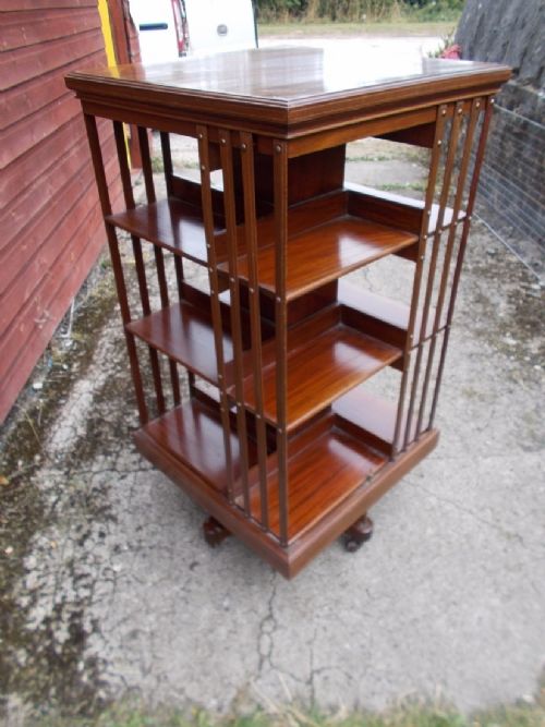 Large Edwardian Inlaid Mahogany Revolving Bookcase