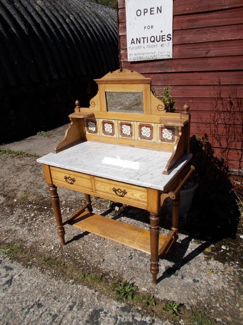 Pretty Late 19th Century Ash Marble Top Hall Table/washstand