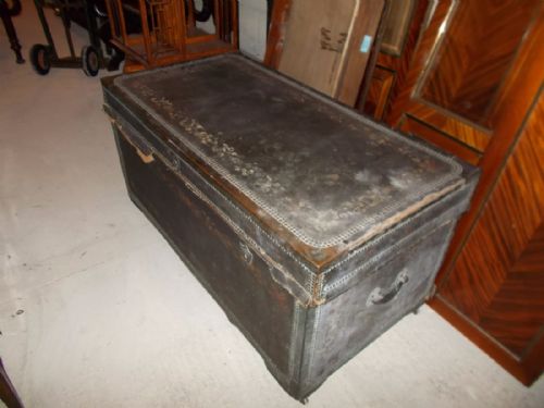19th Century Leather Bound Camphor Wood Chest