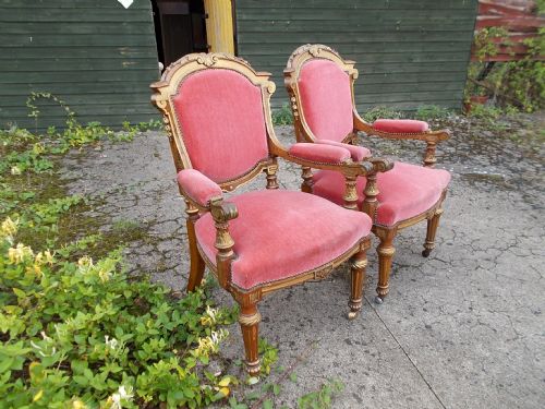 Impressive Pair of Oak and Gilt Heightened Desk Armchairs