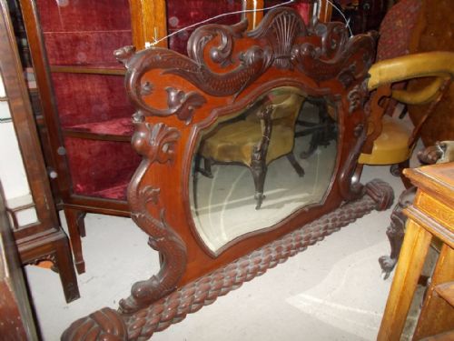 Interesting and Unusual Carved 6 Foot Wide  Overmantel Mirror