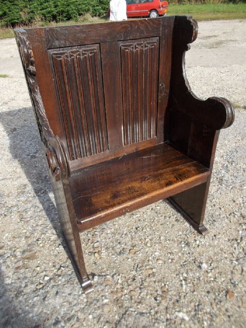 Good Carved Oak Gothic Hall Seat