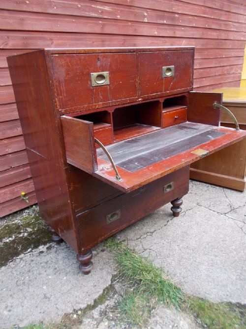 Military 2 Part Secretaire Chest with Insert Brass Handles