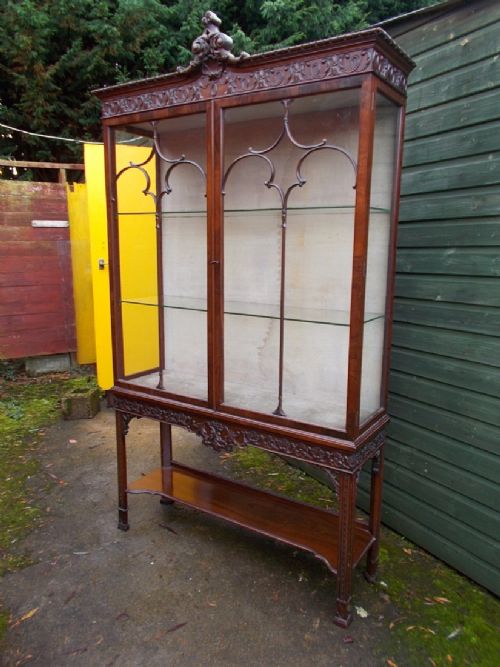 Large Carved Mahogany 2 Door Display Cabinet