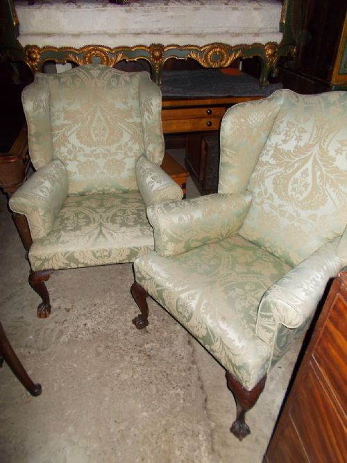 Pair of Upholstered Wing Back Armchairs