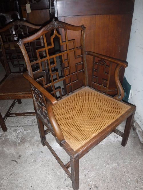 Early 20th Century Chippendale Style Cane Seat Armchair
