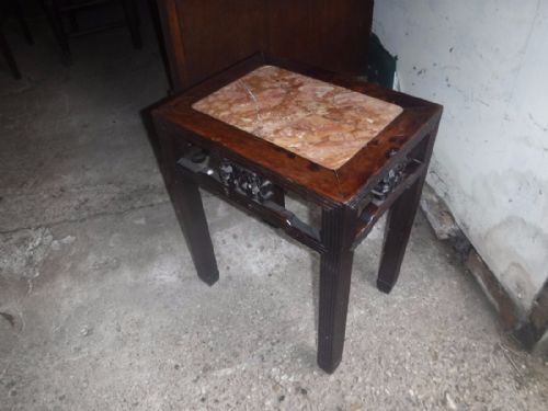 Late 19th Century Carved Hardwood Marble Top Stand/table.