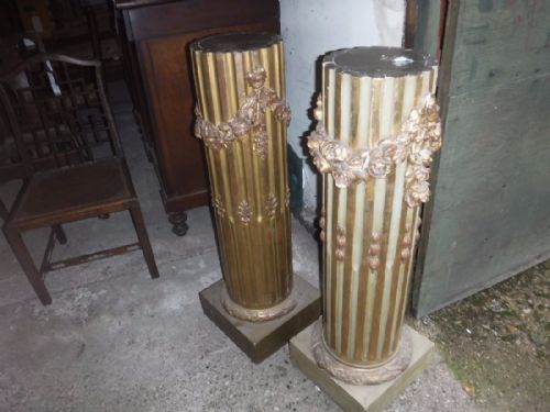 Matched Pair of Early 20th Century Carved and Gilt Pedestal Stands