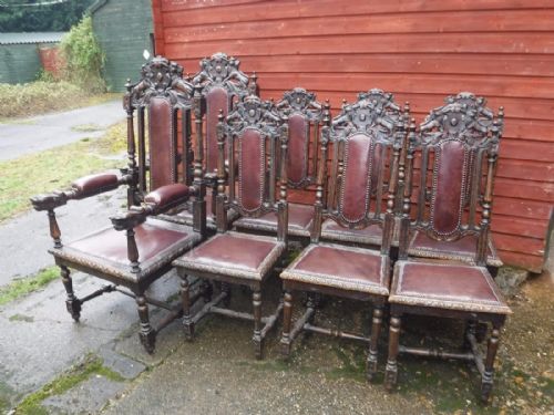 Set of 8 Late 19th Century Carved Oak Dining Chairs