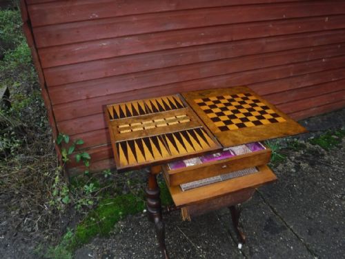 Victorian Walnut Combined Work and Games Table