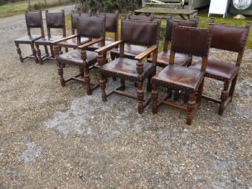 Set of 10 Early 20th Century Carved Oak Dining Chairs