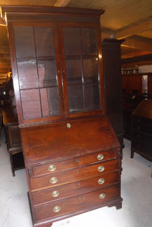 Late Georgian Mahogany Bureau Bookcase,good Fitted Interior