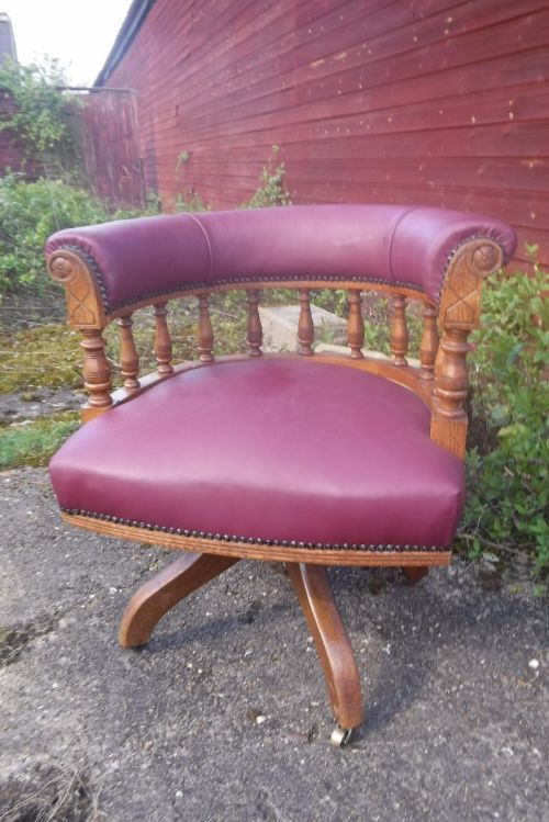Late 19th Century Oak Frame Revolving Desk Armchair