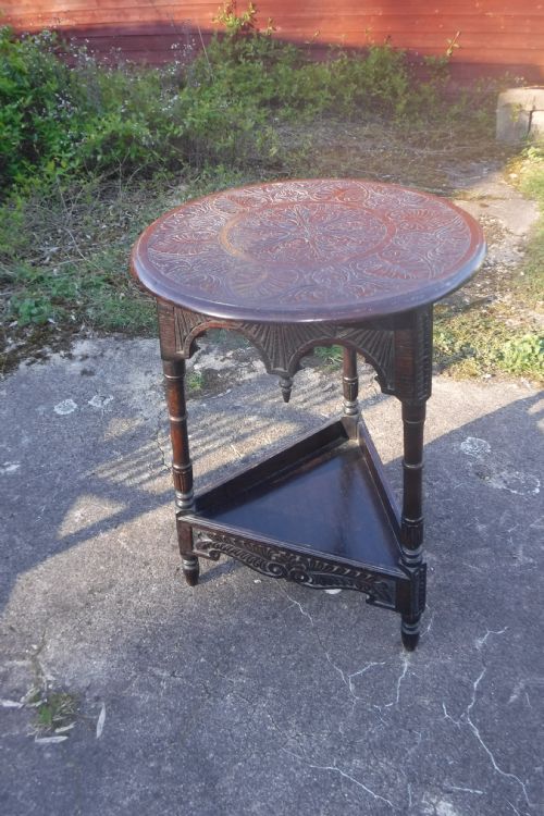 Victorian Carved Oak 2 Tier Occasional/cricket Table
