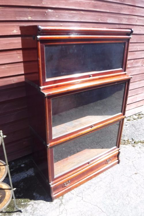 Mahogany 3 Section Globe Wernicke Bookcase with Drawer