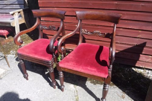 Matched Pair of Regency Mahogany Scroll Arm  Desk Chairs