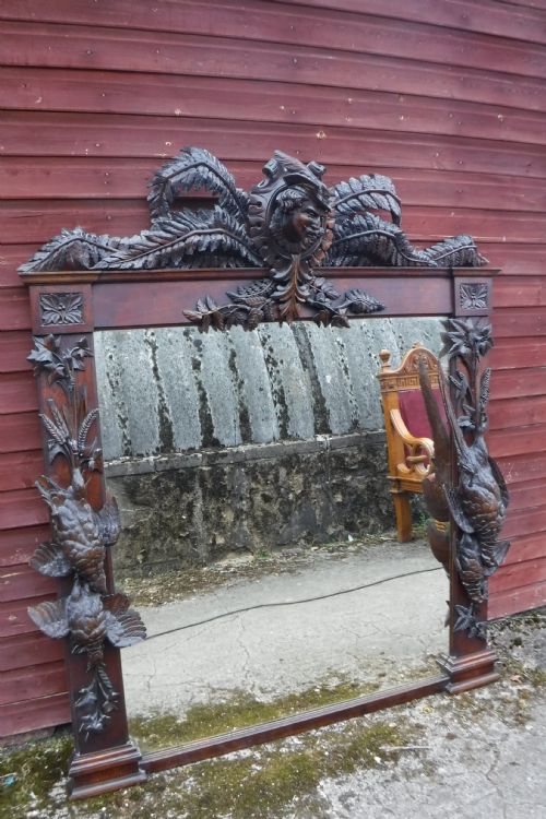 Large Exceptionally Well Carved 6 Foot High "Black Forest" Mirror