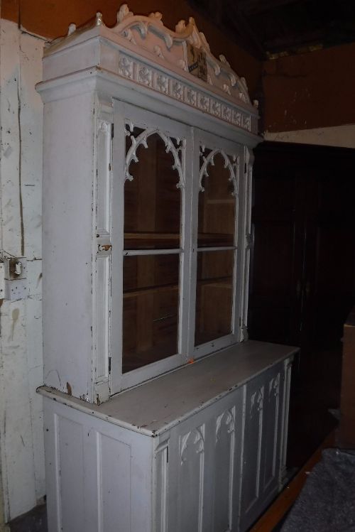 Large Painted "Strawberry Hill" Gothic Style Cabinet/cupboard