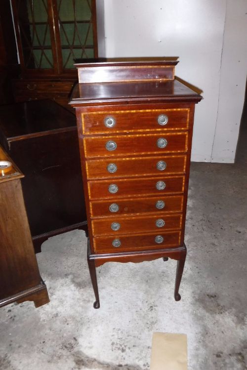 Edwardian Inlaid Mahogany 7 Drawer Office/music Cabinet