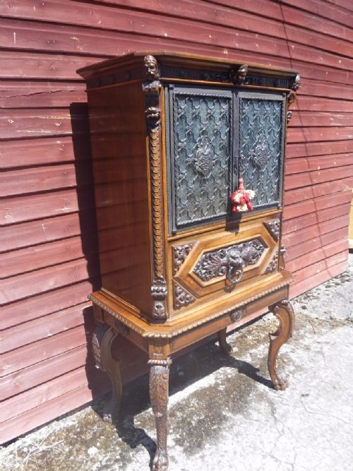 Good Carved Walnut Early 20th Century Cocktail Cabinet