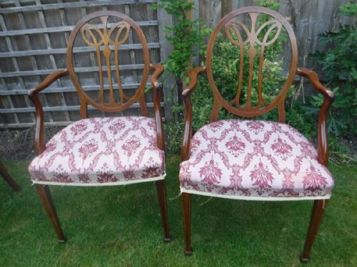Pair of Edwardian Inlaid Mahogany Armchairs