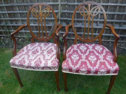 Pair of Edwardian Inlaid Mahogany Armchairs