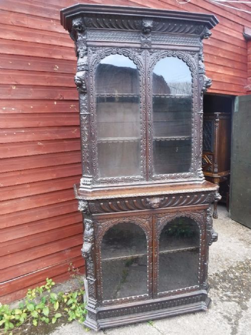 Good Carved Oak 19th Century Bookcase Cabinet