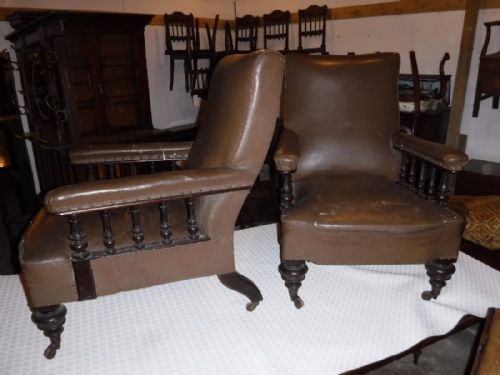 Pair of  Large Mahogany 19th Century Library Armchairs