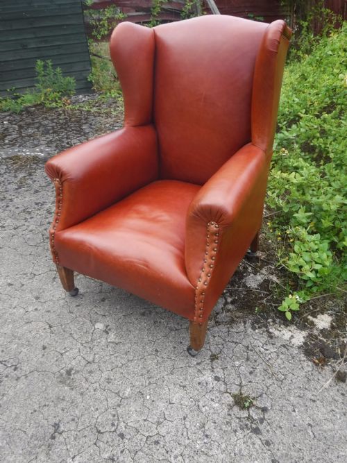 Early 20th Century Leather Upholstered Wing Back Armchair