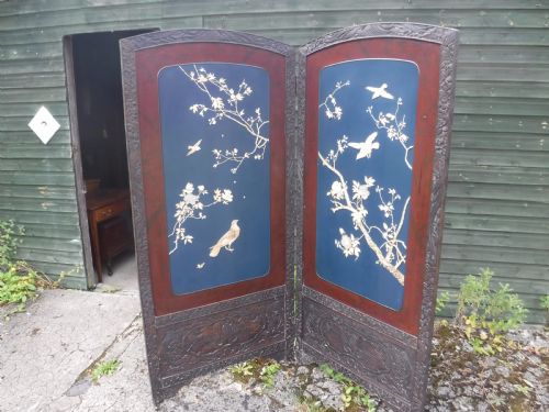Lacquered and Carved 2 Fold Screen