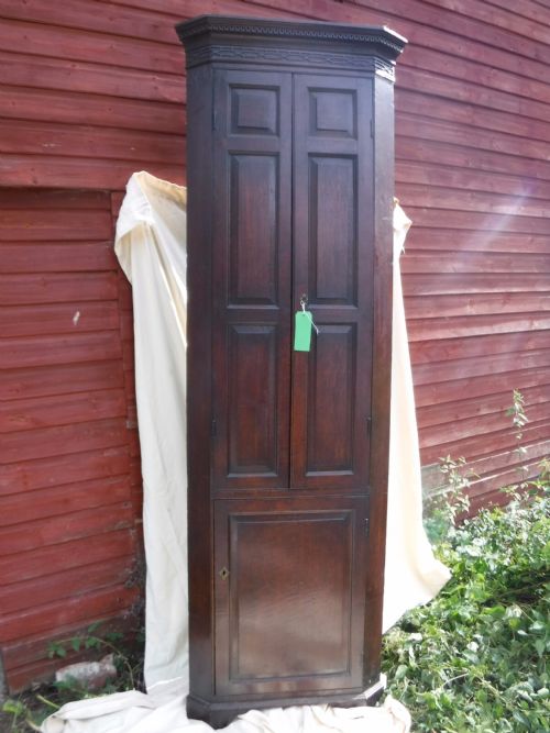 Early 19th Century Narrow and Tall Panelled Oak Corner Cupboard.