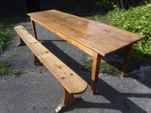 10 Foot Farmhouse  Dining Table with a Good Bench and Pull Out Slide