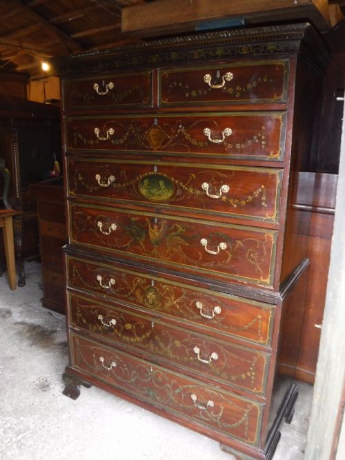 Late Georgian Mahogany Chest on Chest with Later Painted Decoration.