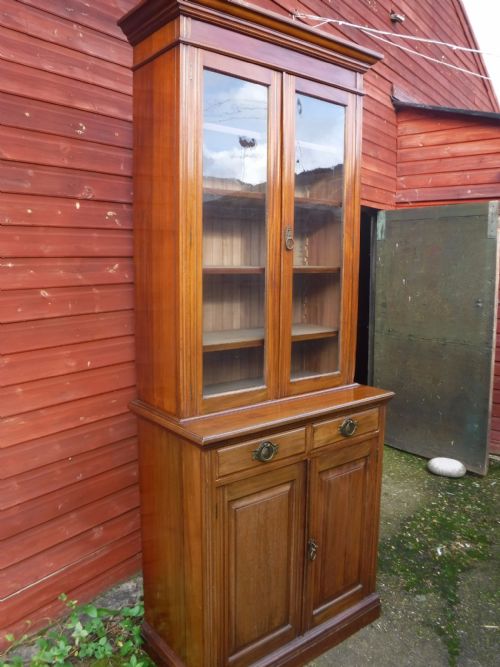 Heals of London Walnut 2 Part Edwardian Bookcase Cabinet
