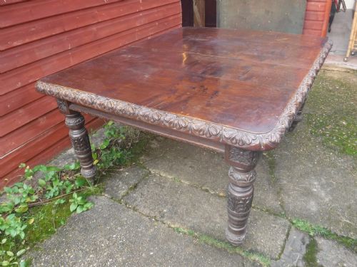 Victorian Carved Oak Extending 10 Seater Dining Kitchen Table