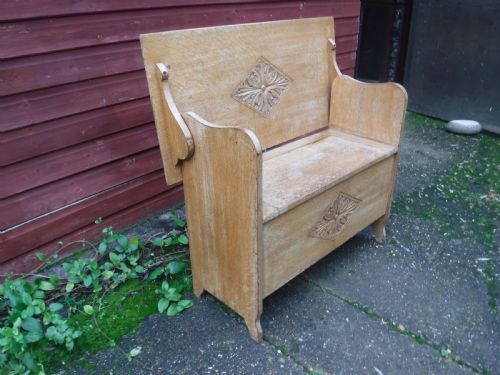 Edwardian Light Oak Hall Monks Bench