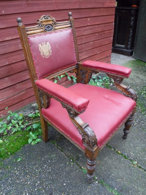 Large  Oak Frame  Desk Armchair with  Coat of Arms