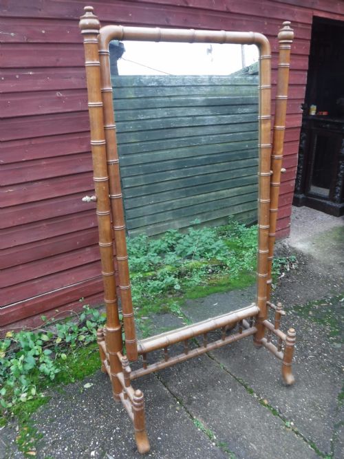 Good Sized 19th Century Simulated Bamboo Cheval Mirror