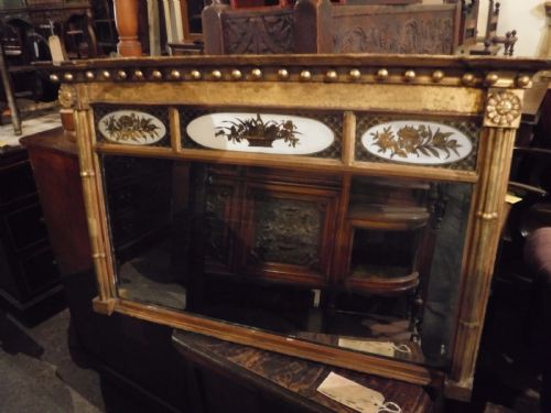 19th Century Gilt and Decorated Overmantel Mirror