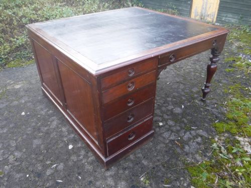 Late 19th Century Mahogany Pedestal Partners Writing Desk