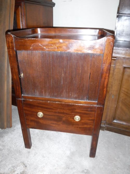 Late  Georgian Mahogany Tambour Front Bedside Cabinet
