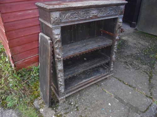 Victorian Carved Oak Open Front  "Green Man Bookcase.