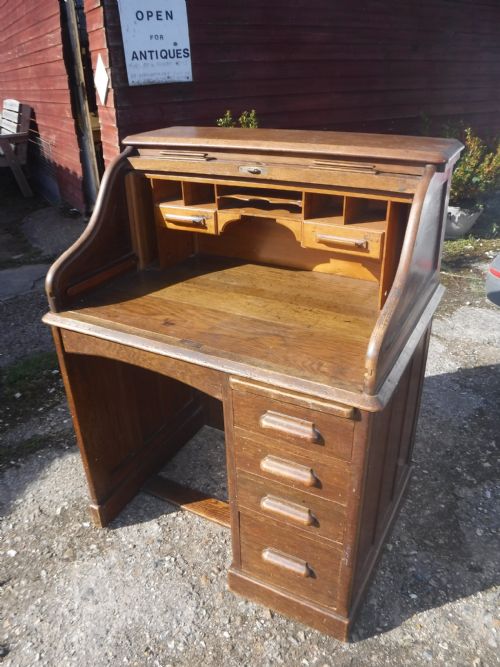 Early 20th Century Tambour Top Single Pedestal Desk