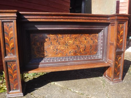 Antique Inlaid Oak Overmantel