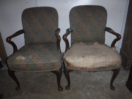 Pair of Early 20th Century Walnut Desk Armchairs