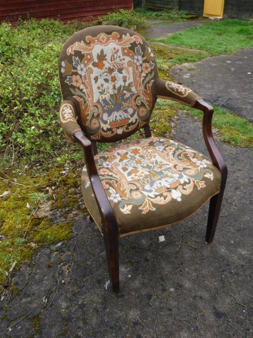 Mahogany Desk Armchair with Needlework Upholstery