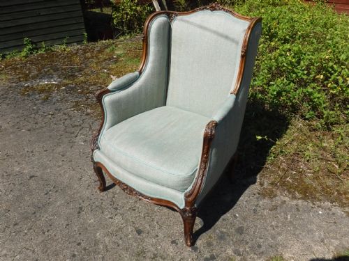 Early 20th Carved Walnut Upholstered Armchaircentury
