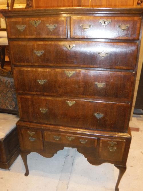 Early 18th Century Oak and Banded Chest on Stand