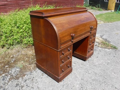 19th Century Roll Top Pedestal Desk