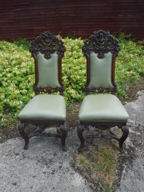 Good Pair of 19th Century Carved Oak Hall Chairs
